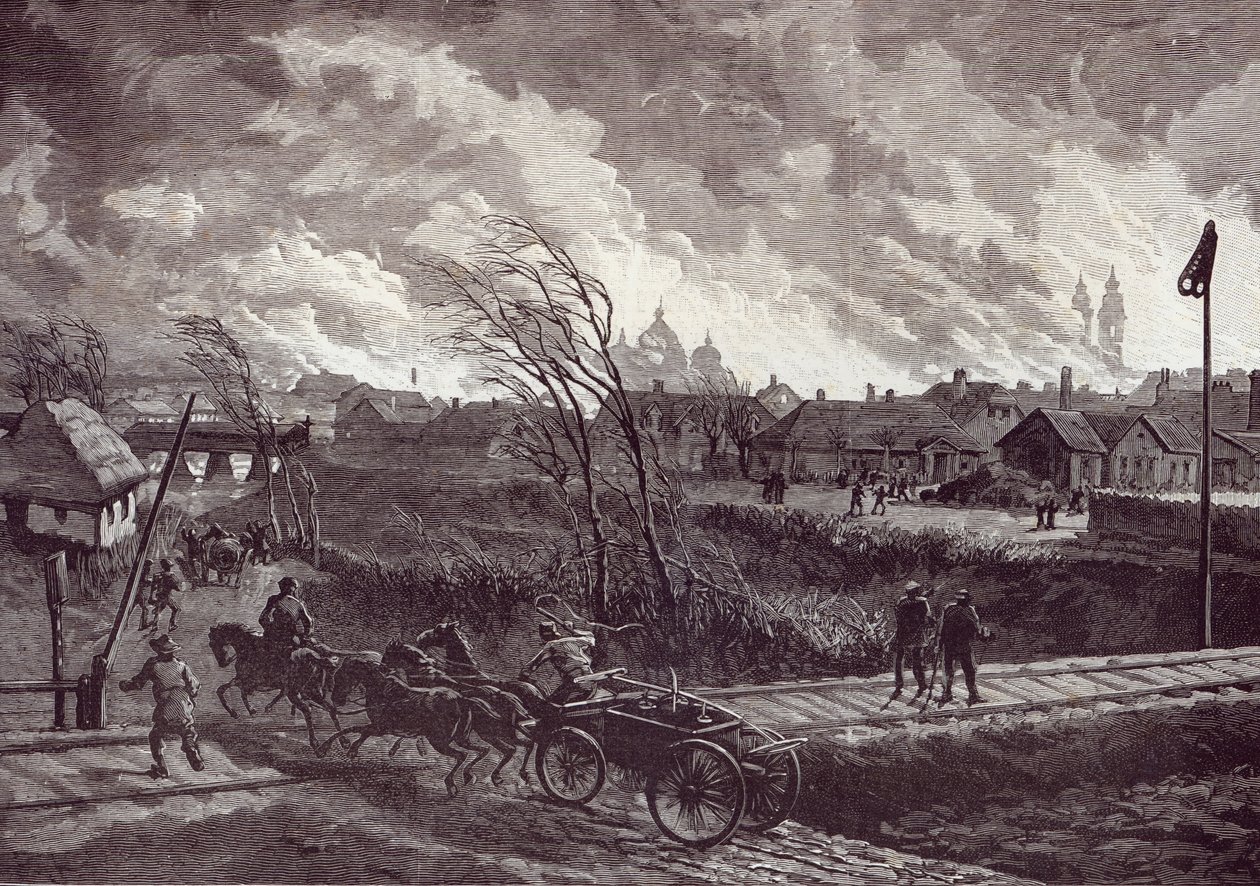 A queima de Stry, perto de Lemberg, de The Illustrated London News, 1 de maio de 1845 de Johann Nepomuk Schonberg