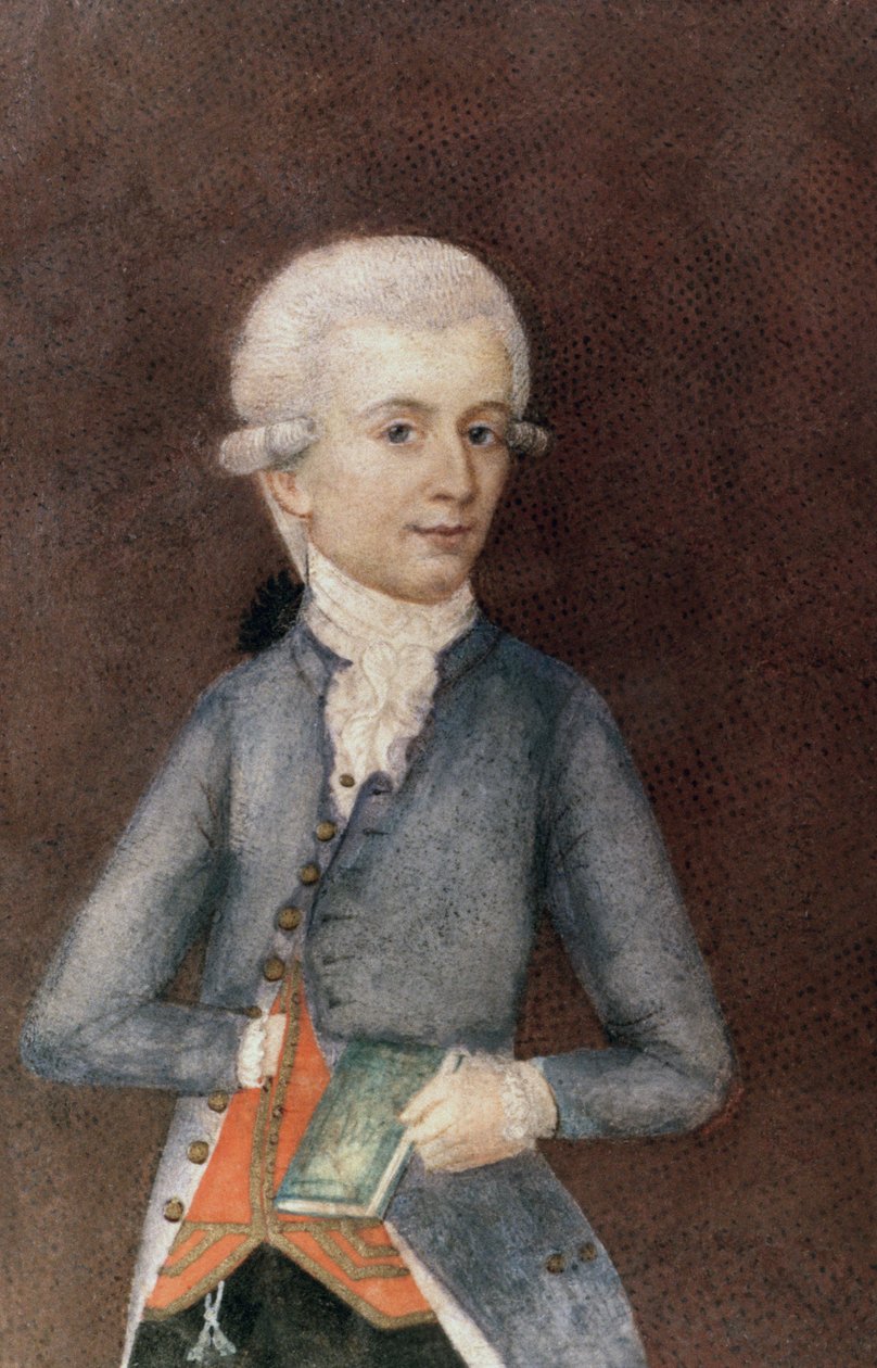 Wolfgang Amadeus Mozart, c.1780 (miniatura) (guache, têmpera, pergaminho) de Johann Nepomuk della Croce