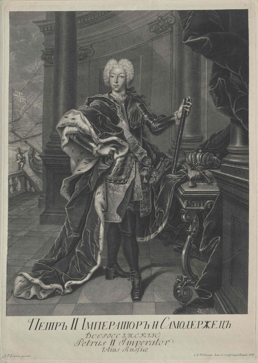 Retrato de Pedro II, gravado por Christian Albrecht Wortmann, 1729 de Johann Paul Luedden