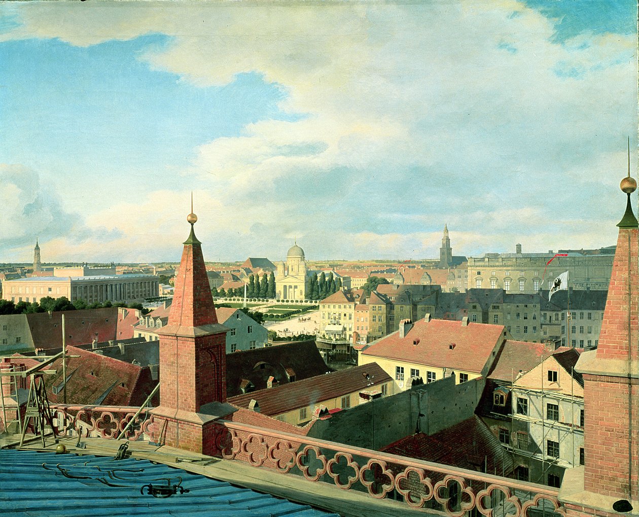 Vista da cidade de Berlim com Altes Museum e Cathedrale do telhado da Igreja de Friedrichswerder, 1834-35 de Johann Philipp Eduard Gartner