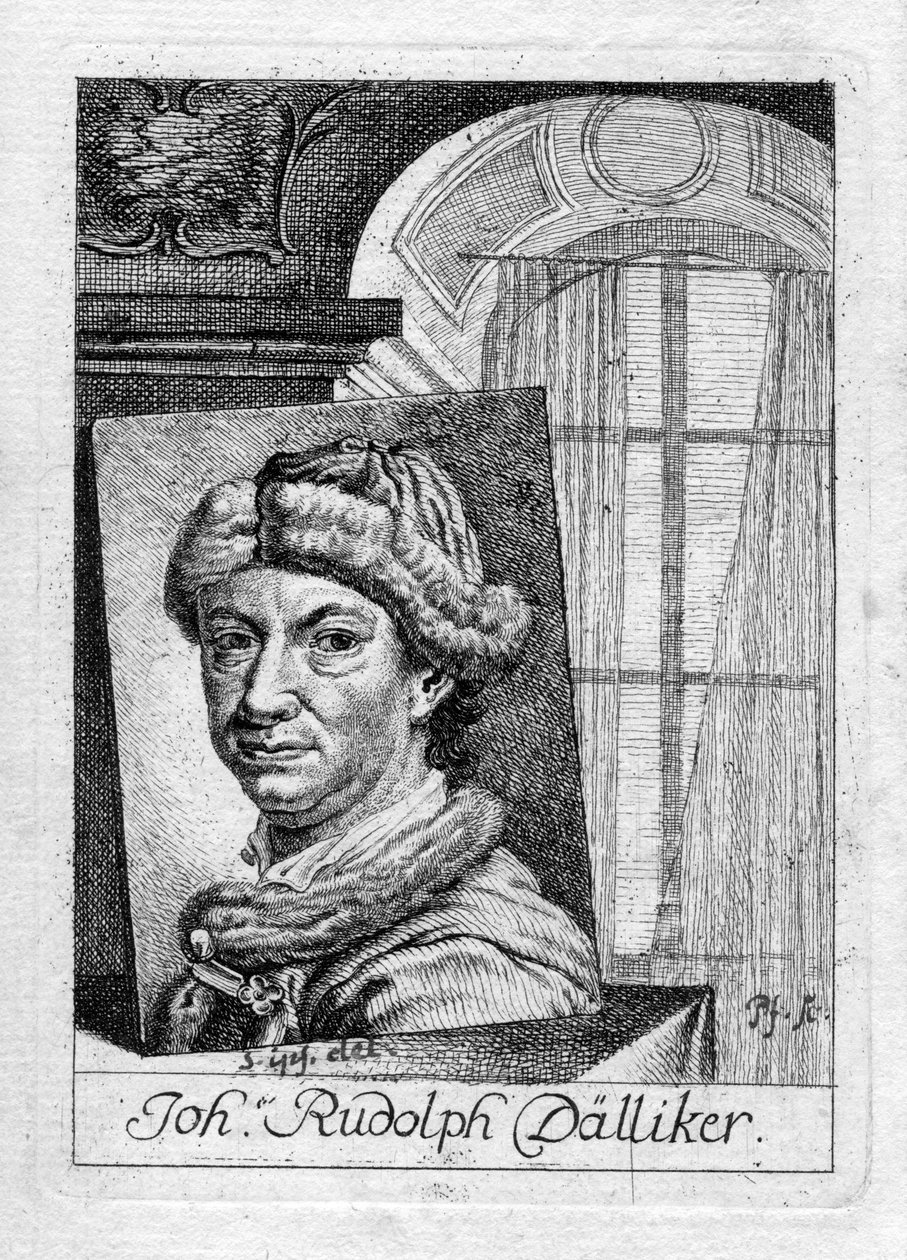 auto-retrato gravado de Johann Rudolf Dälliker