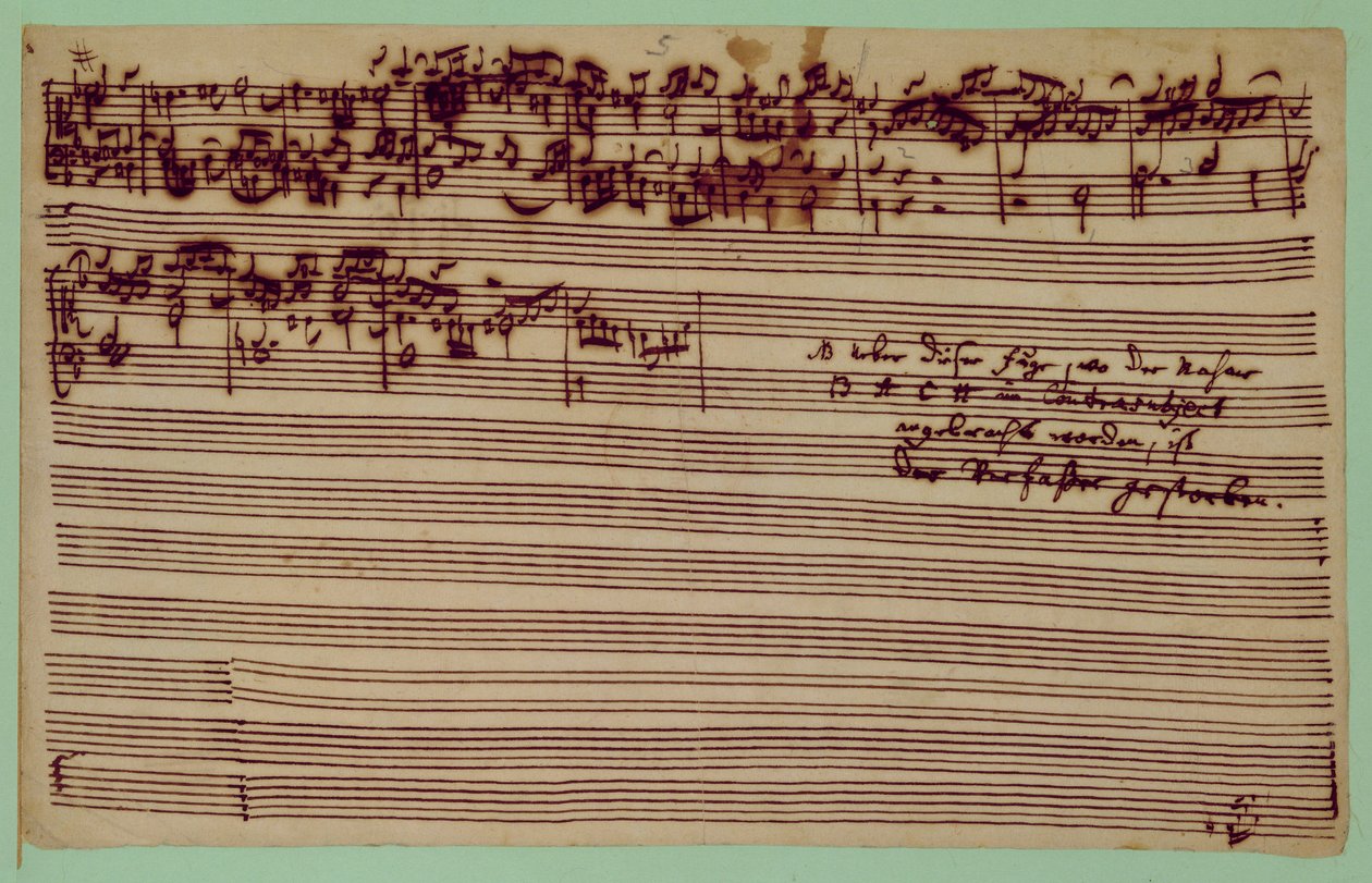 Última página de The Art of Fugue, 1740s (caneta e tinta no papel) de Johann Sebastian Bach