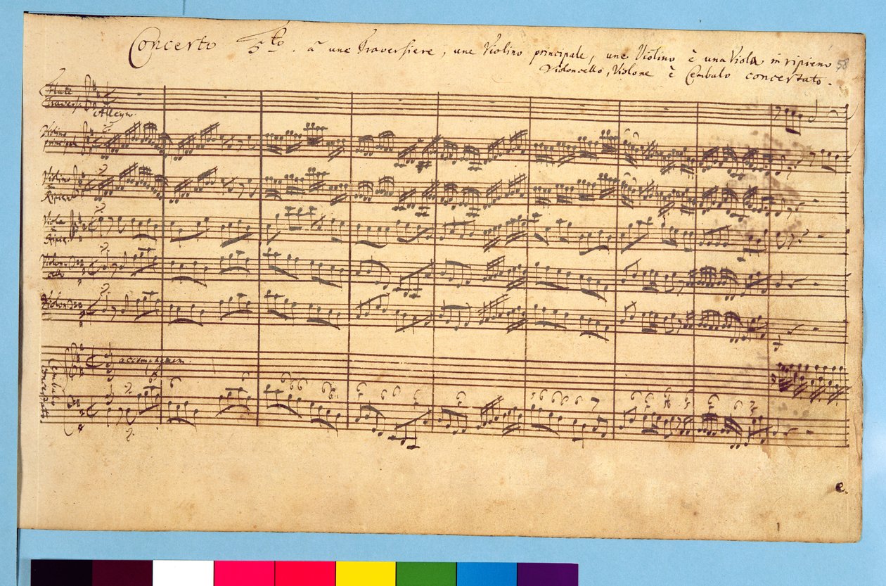 Concertos de Brandemburgo, No.5 D-Dur, 1721 (caneta e tinta sobre papel) (ver também 308416 e 308425) de Johann Sebastian Bach