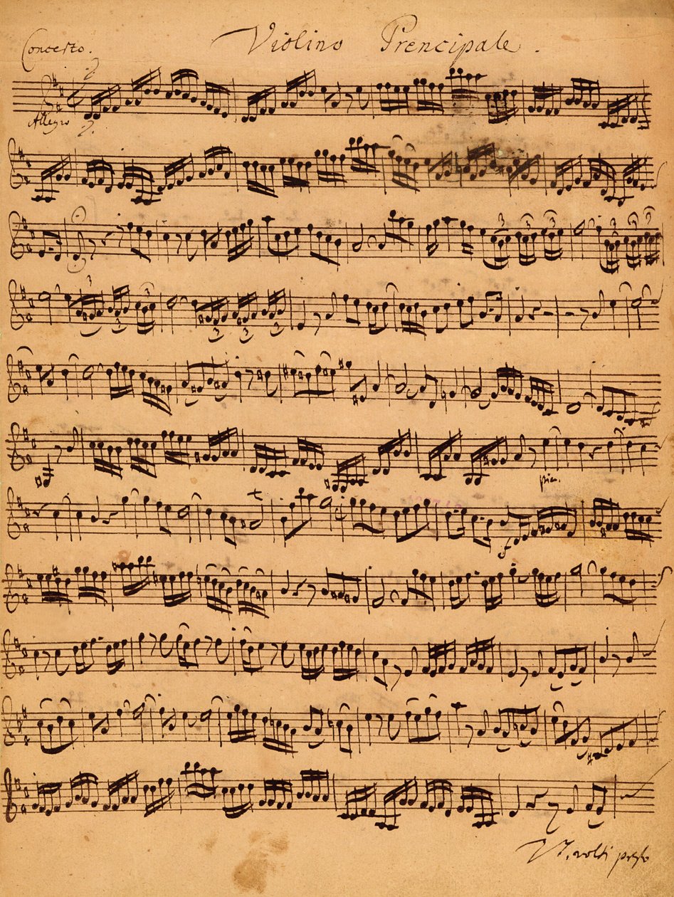 Concertos de Brandenburger, No.5 D-Dur, 1721 (caneta e tinta sobre papel) (ver também 308416) de Johann Sebastian Bach