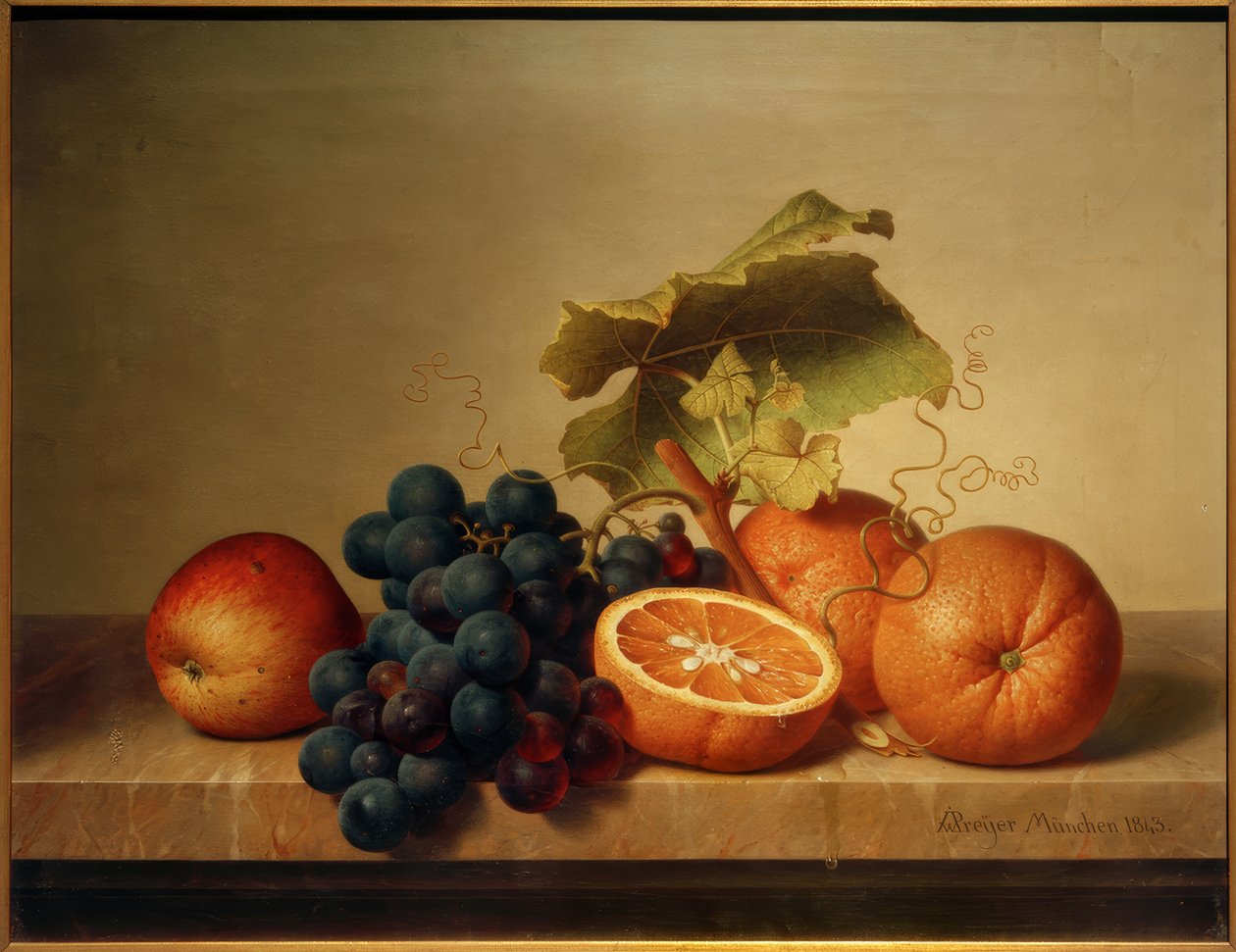 Ainda vida de frutas na placa de mármore de Johann Wilhelm Preyer