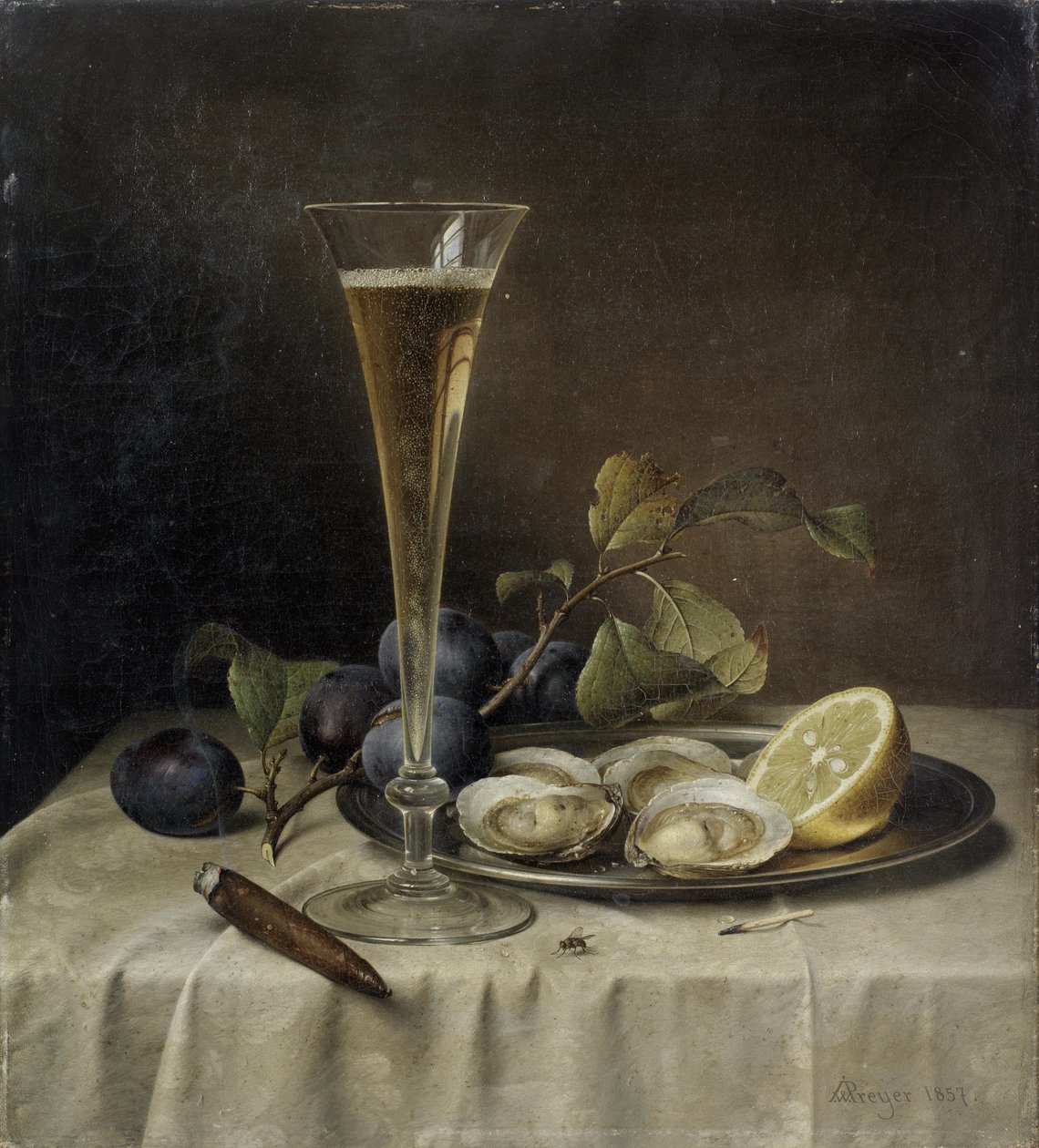 Ainda vida com champanhe e ostras de Johann Wilhelm Preyer
