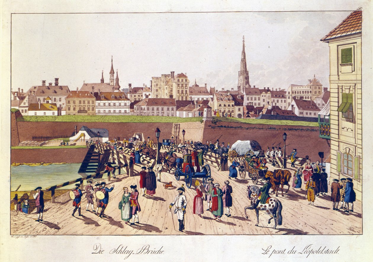A ponte em Leopoldstadt, Viena, 1780 de Johann Ziegler