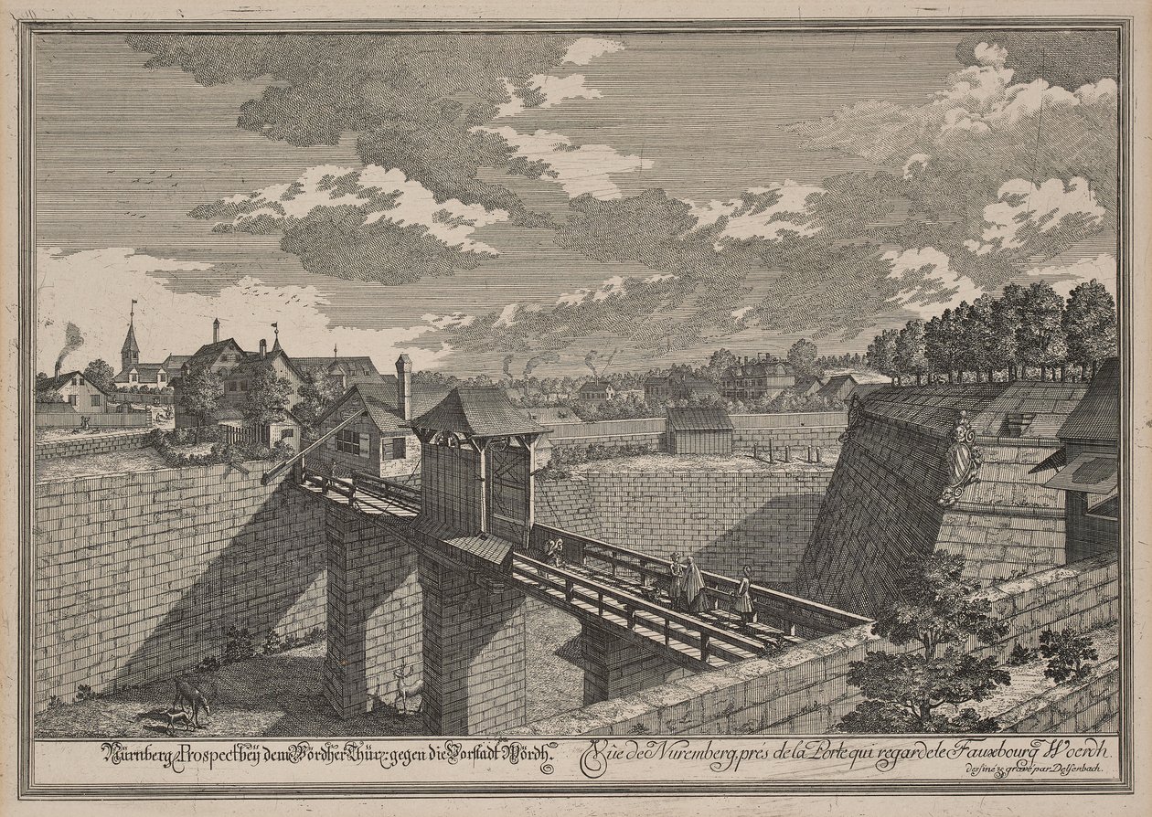Vista da Wöhrder Türlein em Nuremberga a partir do oeste de Johann Adam Delsenbach