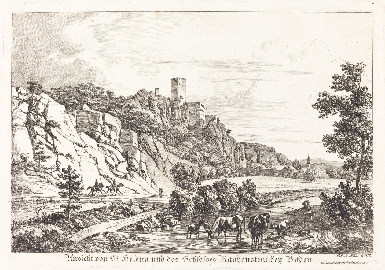 Vista do Castelo de Santa Helena e Rauhenstein perto de Baden de Johann Adam Klein