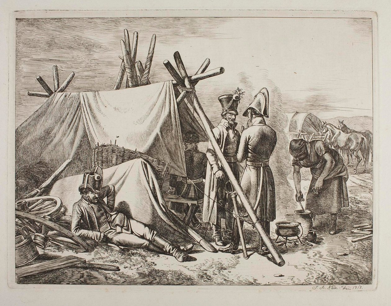 Militares austríacos junto a uma tenda de fornecedoras de Johann Adam Klein