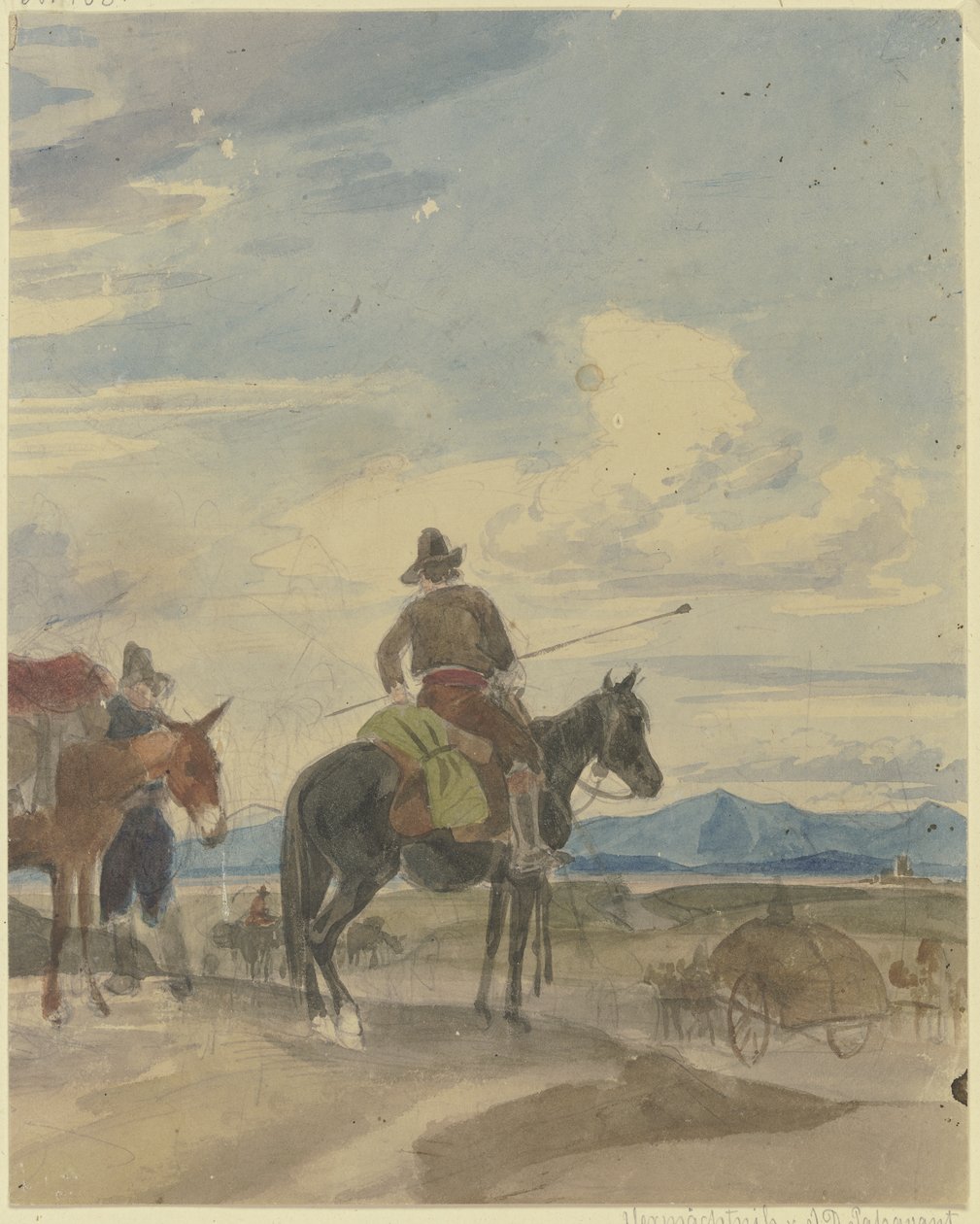 Agricultor a cavalo e condutor de mulas da Campagna romana de Johann Adam Klein