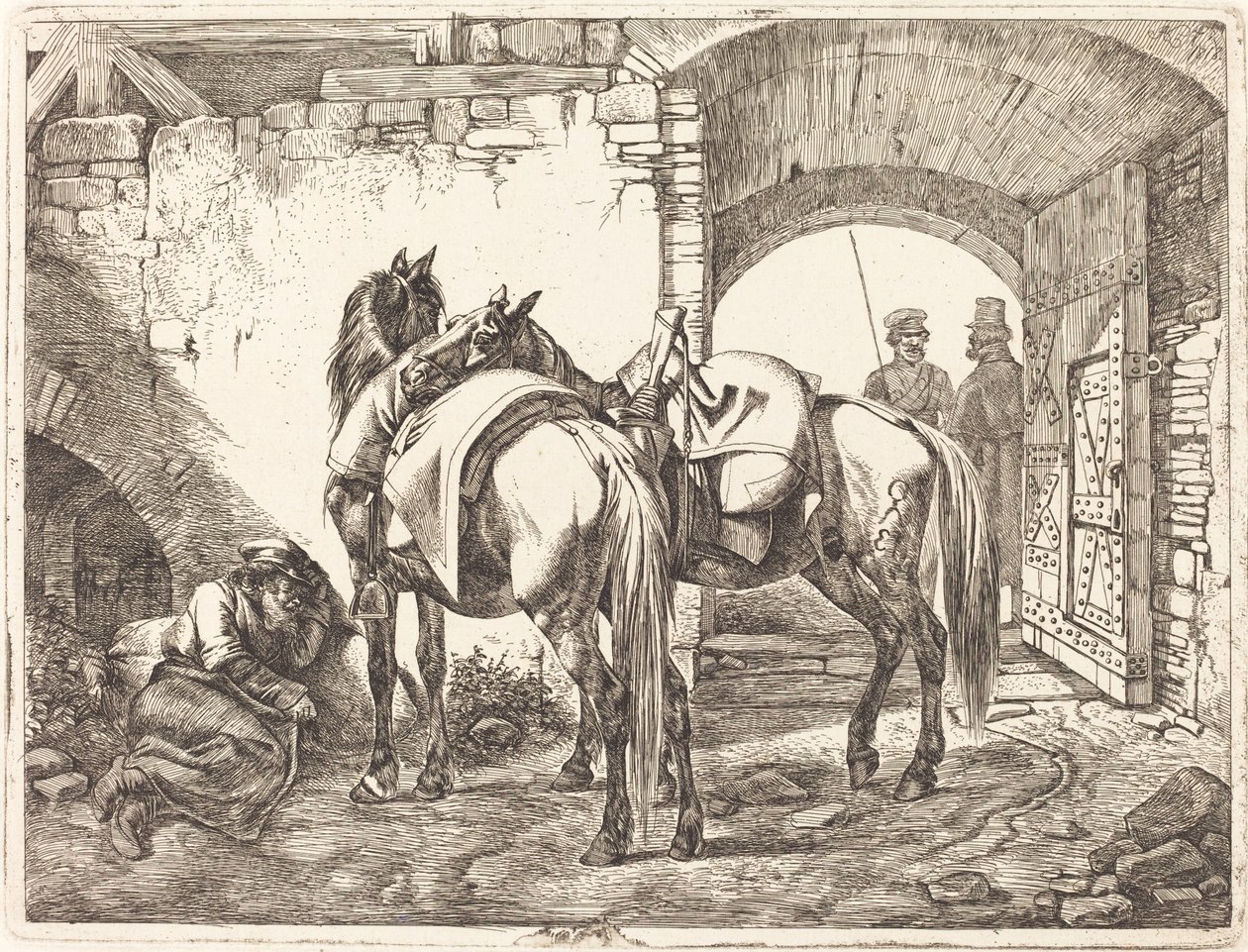 Cavalos cossacos em um pátio de Johann Adam Klein