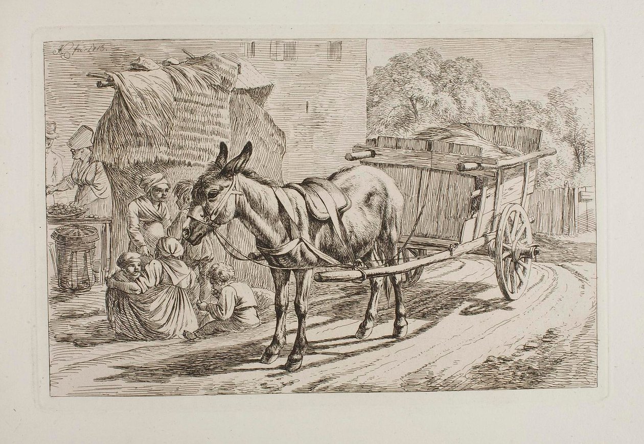 Burro atrelado a uma carroça de Johann Adam Klein