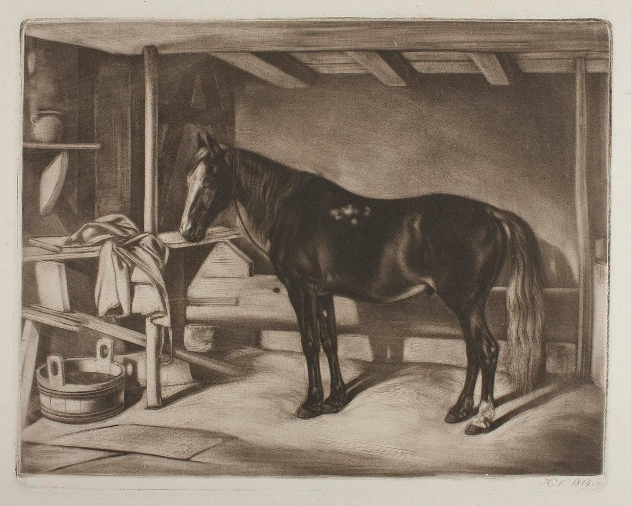 Cavalo num estábulo de Johann Adam Klein