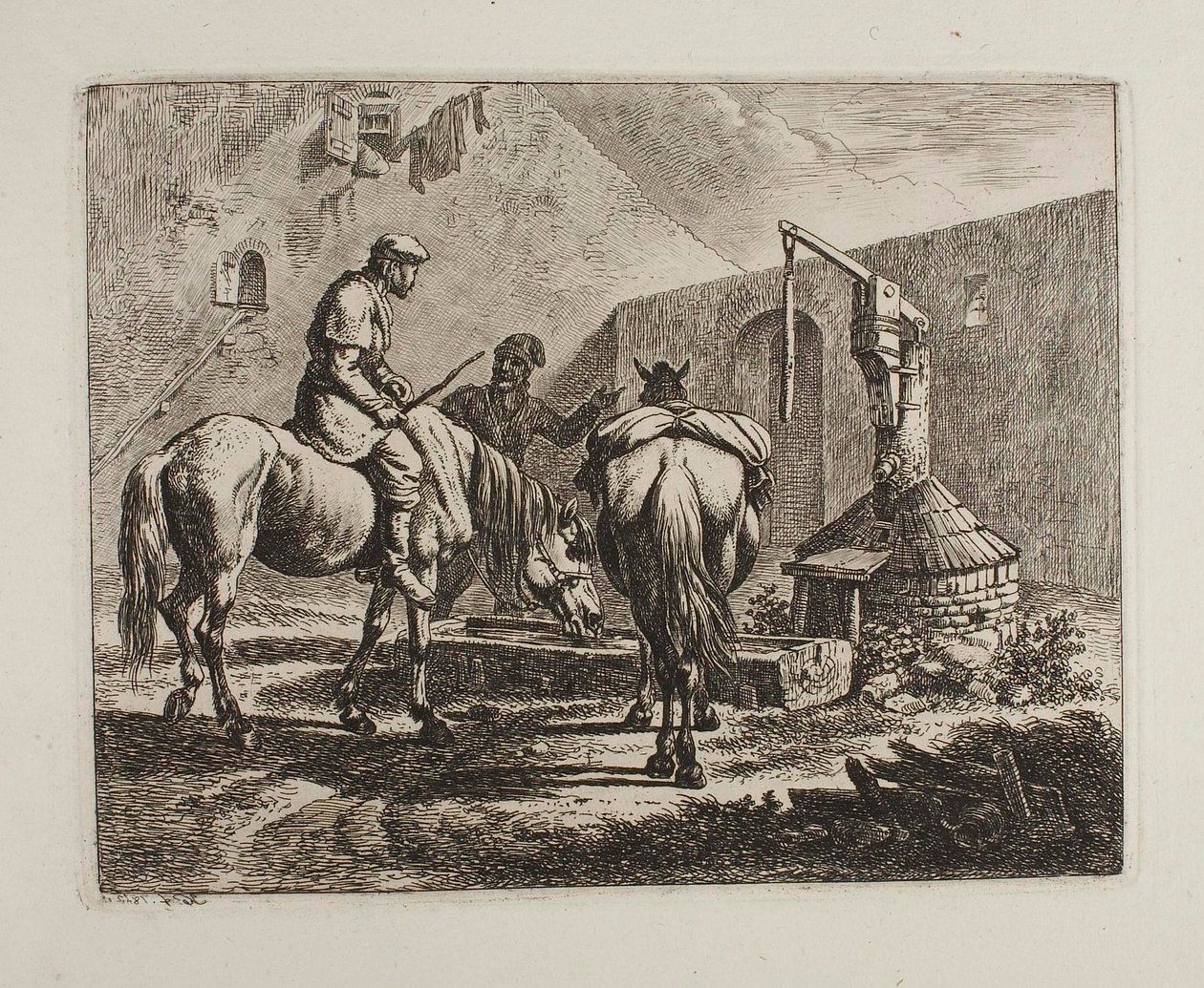 Cavalos junto a um poço de Johann Adam Klein