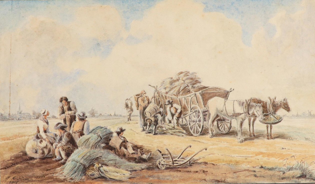 Johann Adam Klein Carruagem puxada por cavalos e trabalhadores do campo em repouso de Johann Adam Klein