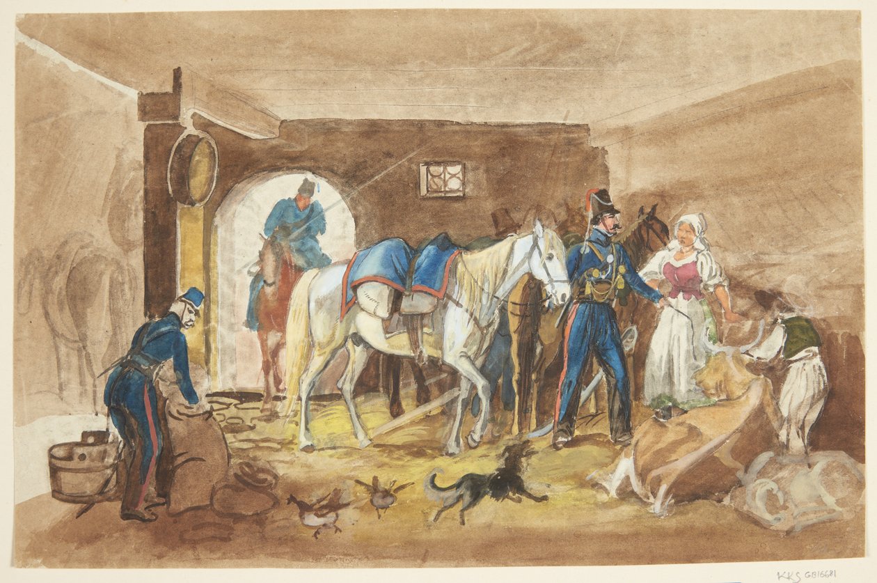Cavaleiros em um estábulo de Johann Adam Klein