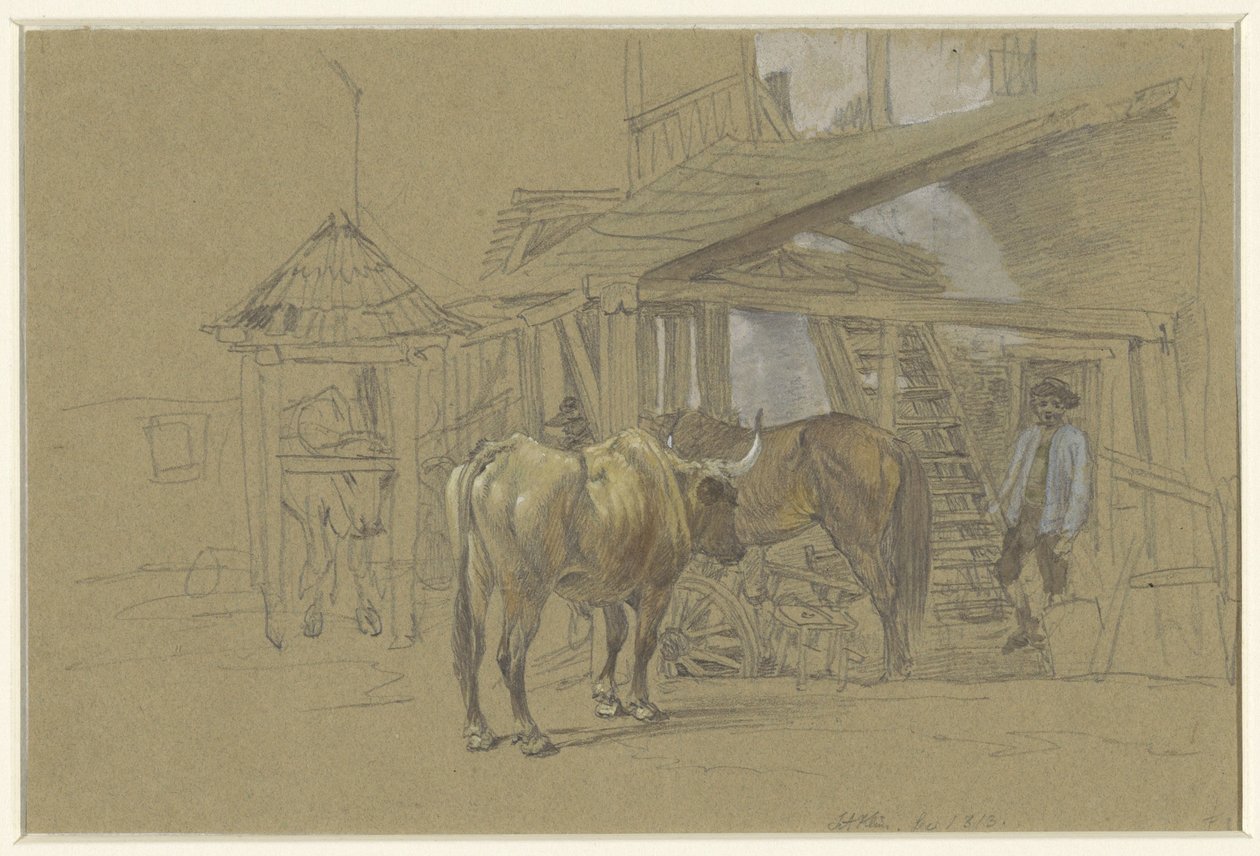 Bois e um cavalo no ferrador de Johann Adam Klein
