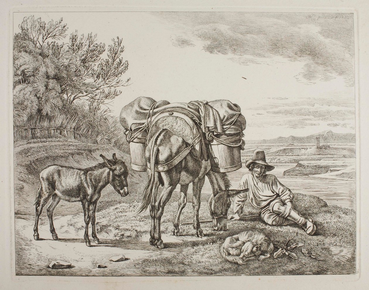 Mula carregada com o condutor a descansar de Johann Adam Klein