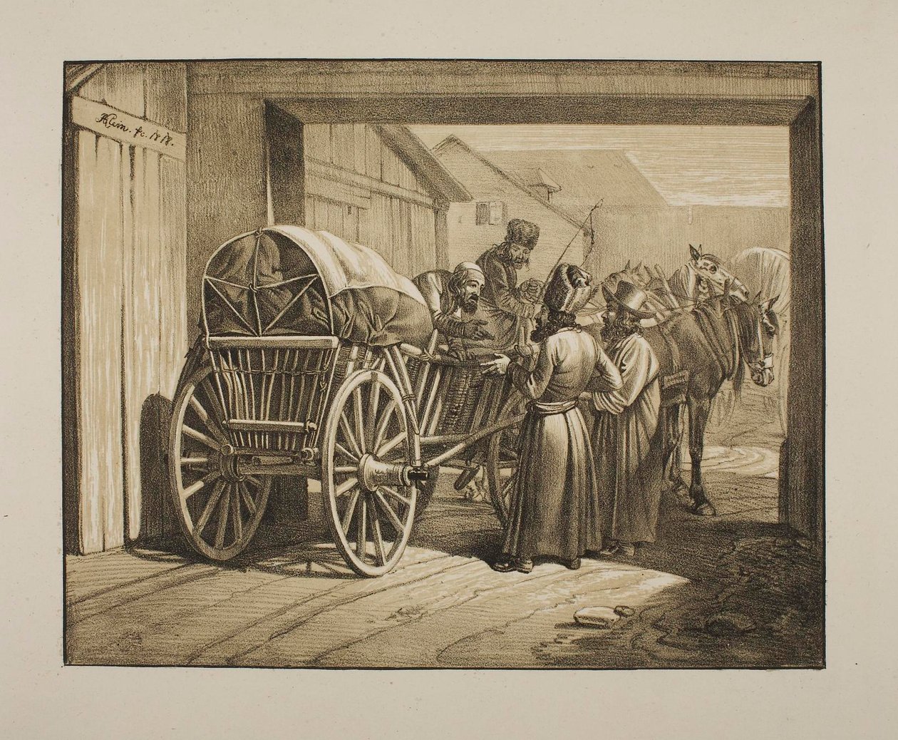 Judeus polacos a conversar junto a uma carroça de Johann Adam Klein