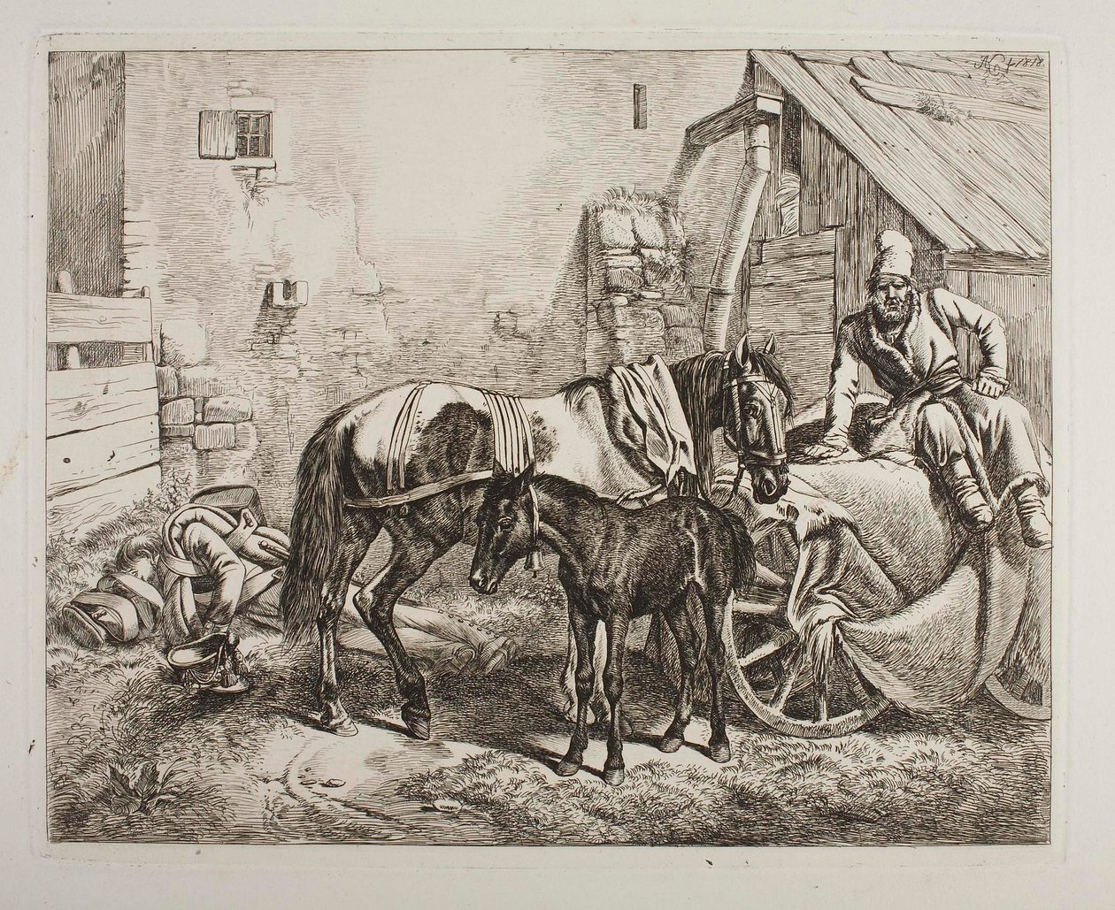 Carrinho de bagagem russo à porta de uma casa de Johann Adam Klein