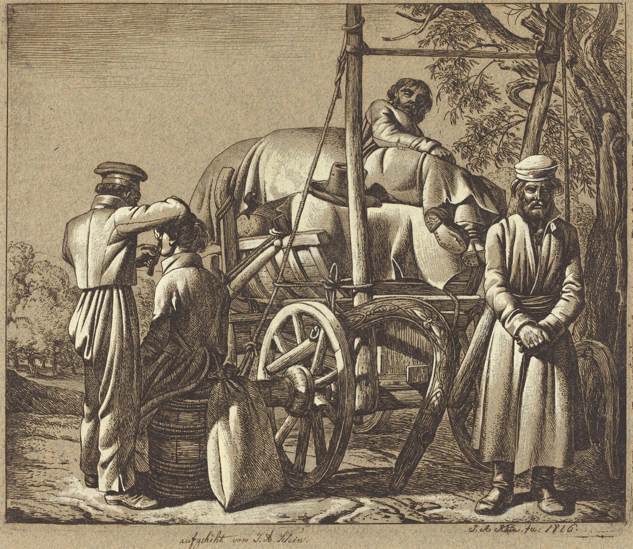 Soldados russos com um barbeiro de Johann Adam Klein