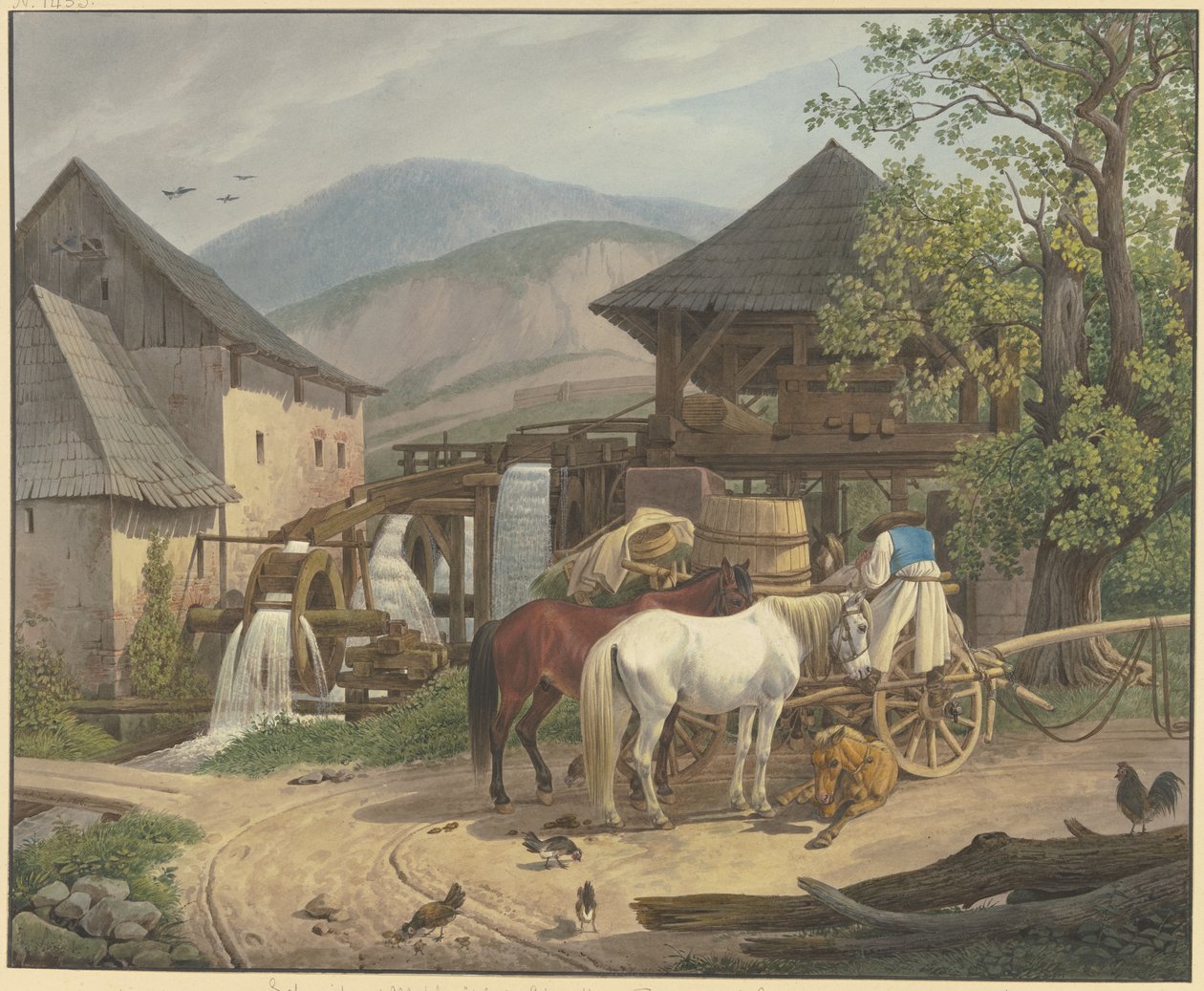 Moinho de corte e moagem no vale de Stickelberg, perto de Wiener Neustadt, na fronteira húngara de Johann Adam Klein