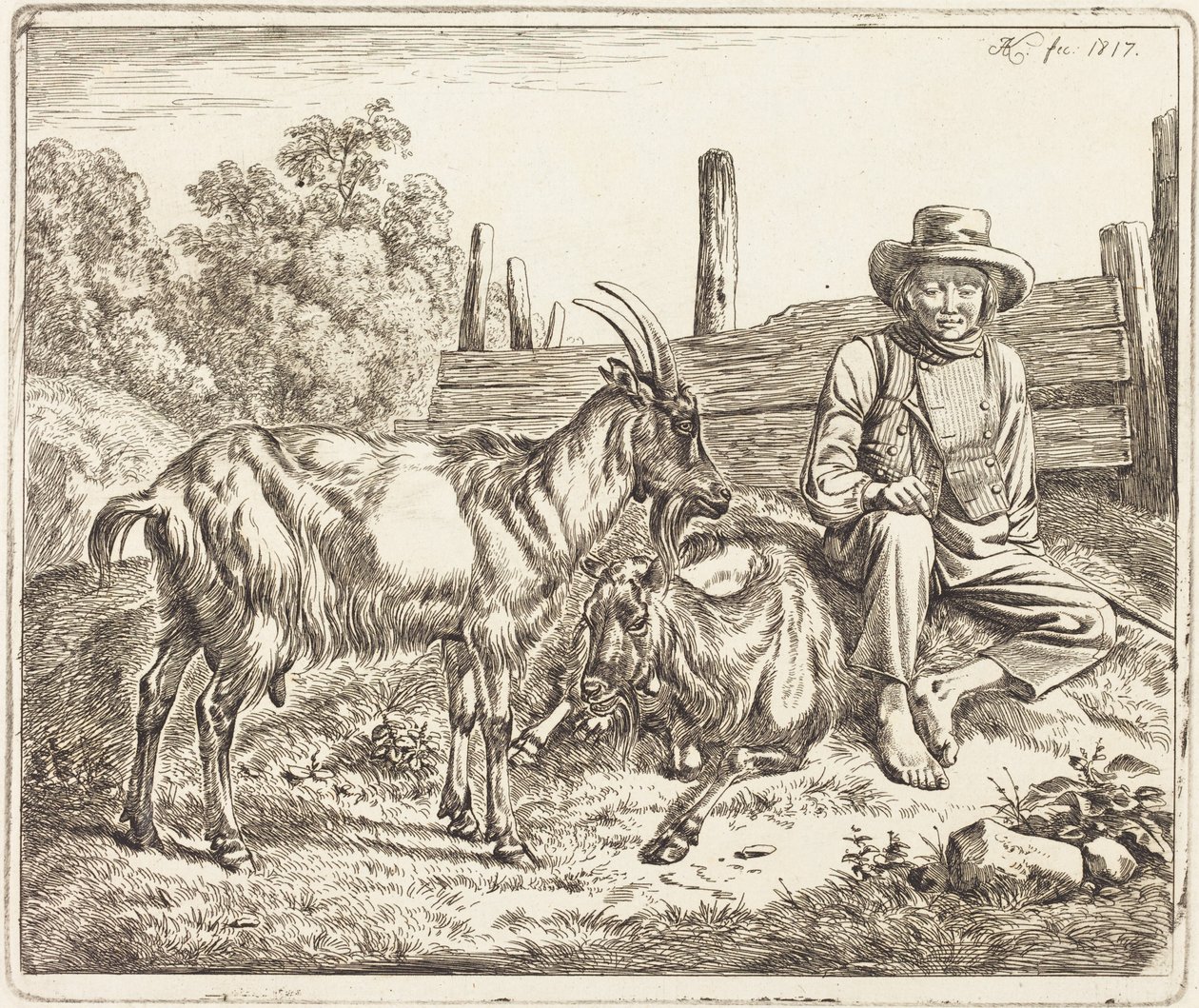 Jovem pastor com duas cabras de Johann Adam Klein