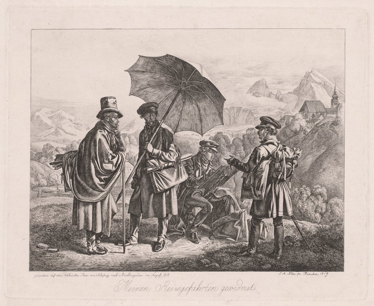 Os artistas em sua jornada, 1819. de Johann Adam Klein