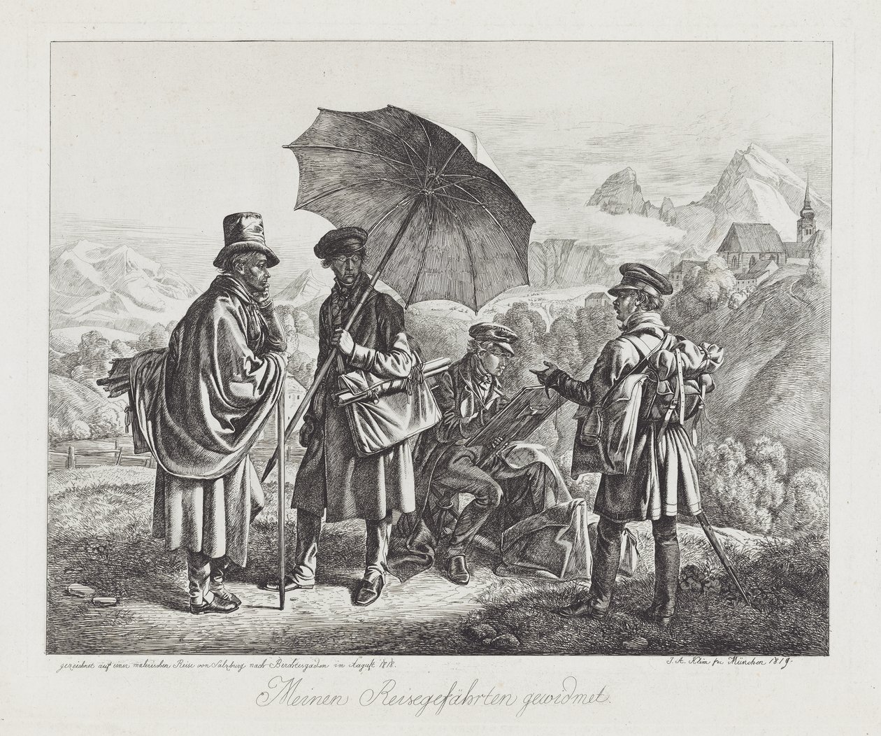 Os artistas em sua jornada, pub. 1819 de Johann Adam Klein