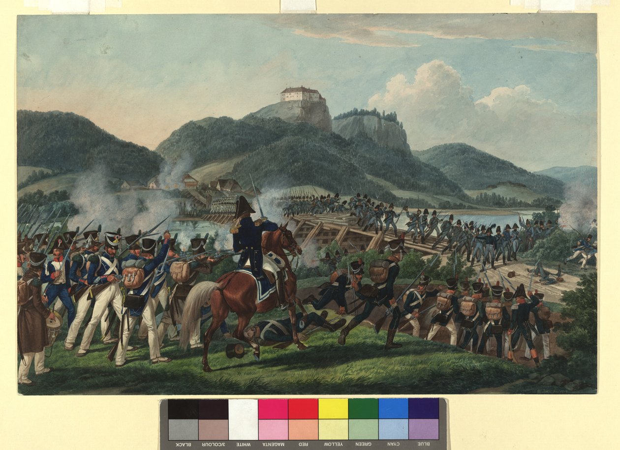 Travessia das tropas austríacas sob o comando do barão Hiller junto a Hollenburg, no Drava, em 19 de setembro de 1813 de Johann Adam Klein