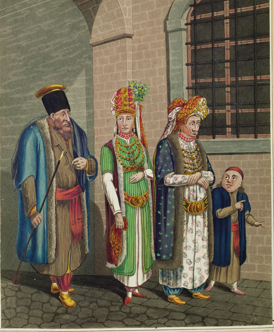 Uma família de judeus turcos, com os seus trajes típicos ... de Johann Adolph Opitz