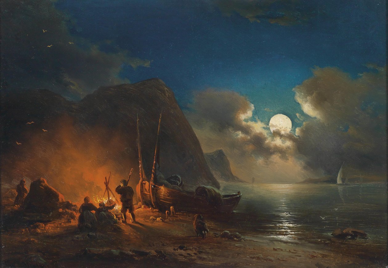 Fogueira romântica ao luar de Johann Anton Castell