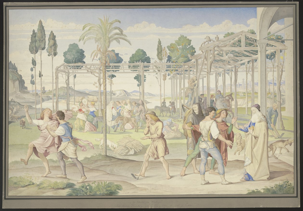 Inspirado na parábola dos trabalhadores da vinha, no «Jardim de Vertumno» de Primaticcio e no «Reino de Flora» de Poussin de Johann Anton Ramboux