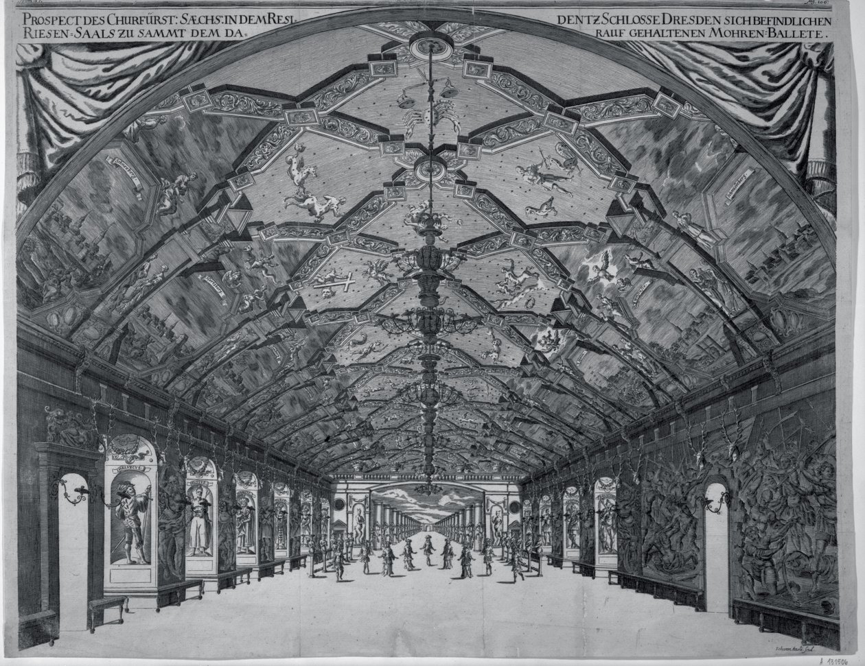 O Salão dos Gigantes com o balé mouro em Dresden em 1678 de Johann Atzelt