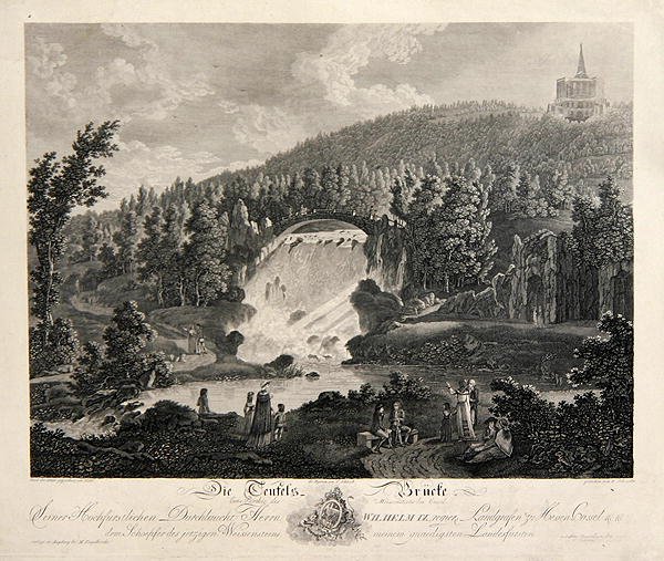 Ponte do Diabo, gravada por J. Schroeder (gravação em cobre) de Johann August (after) Nahl