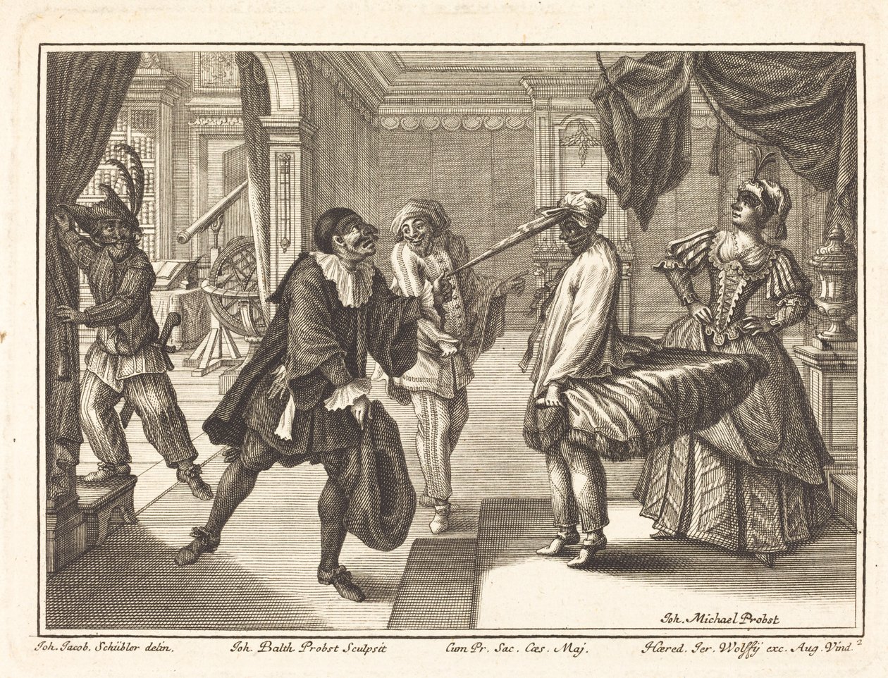 Arlequim na Casa do Dr. Polovard de Johann Balthasar Probst after Johann Jacob Schübler