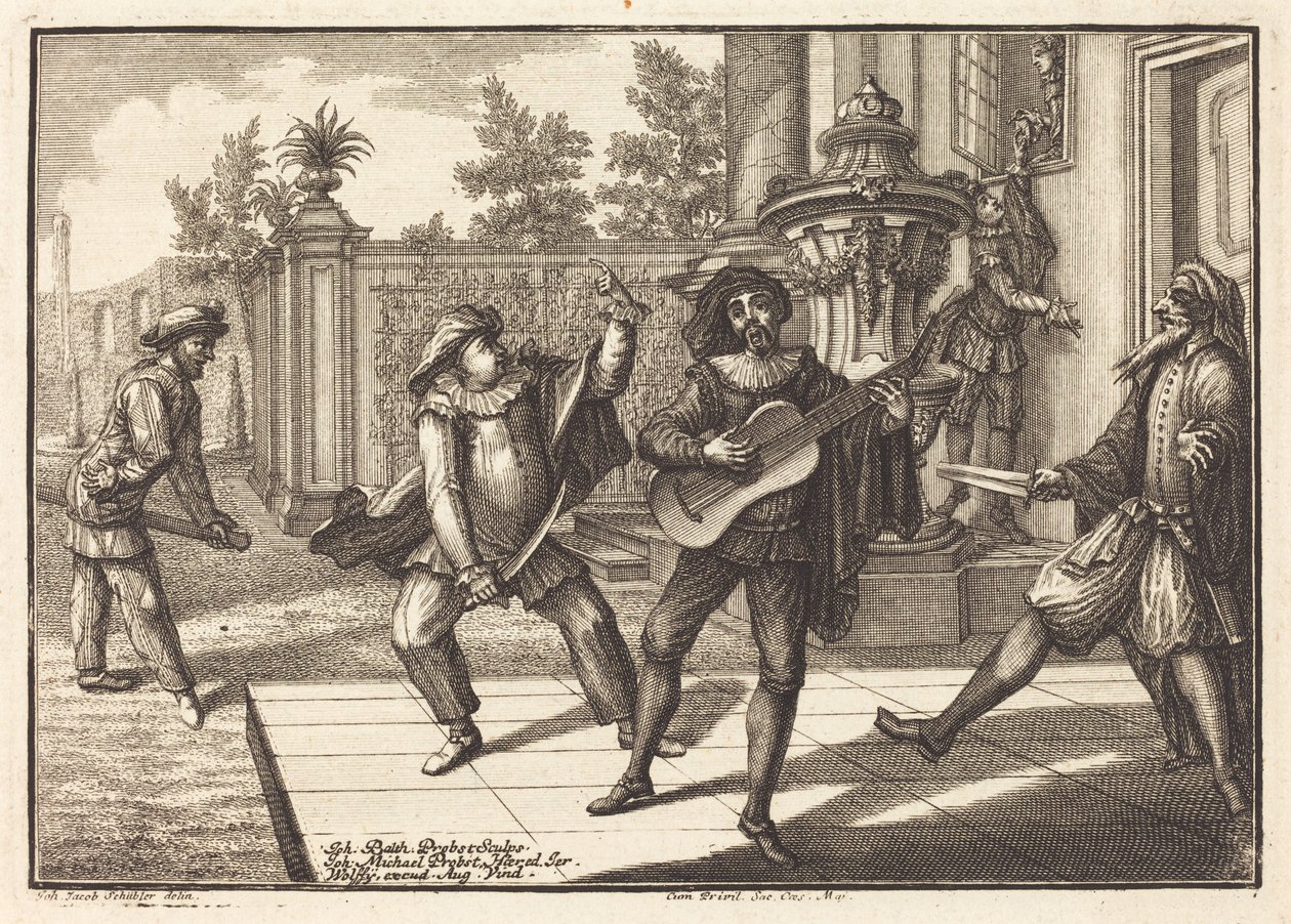 Scaramouche Distrai Pantalon de Johann Balthasar Probst after Johann Jacob Schübler