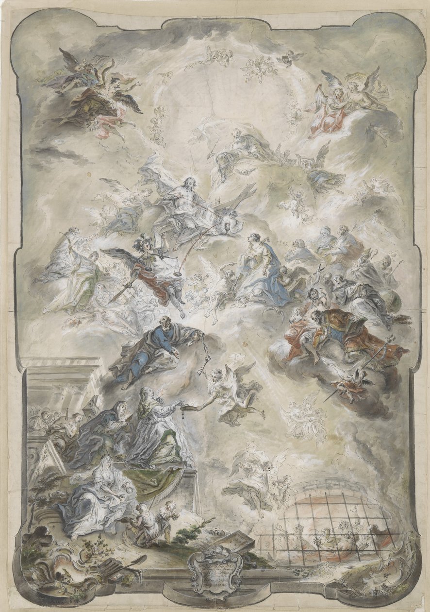 A Virgem e os Santos Intercedendo perante Cristo pelas Almas dos Perdidos, 1771 ou antes. de Johann Baptist Enderle
