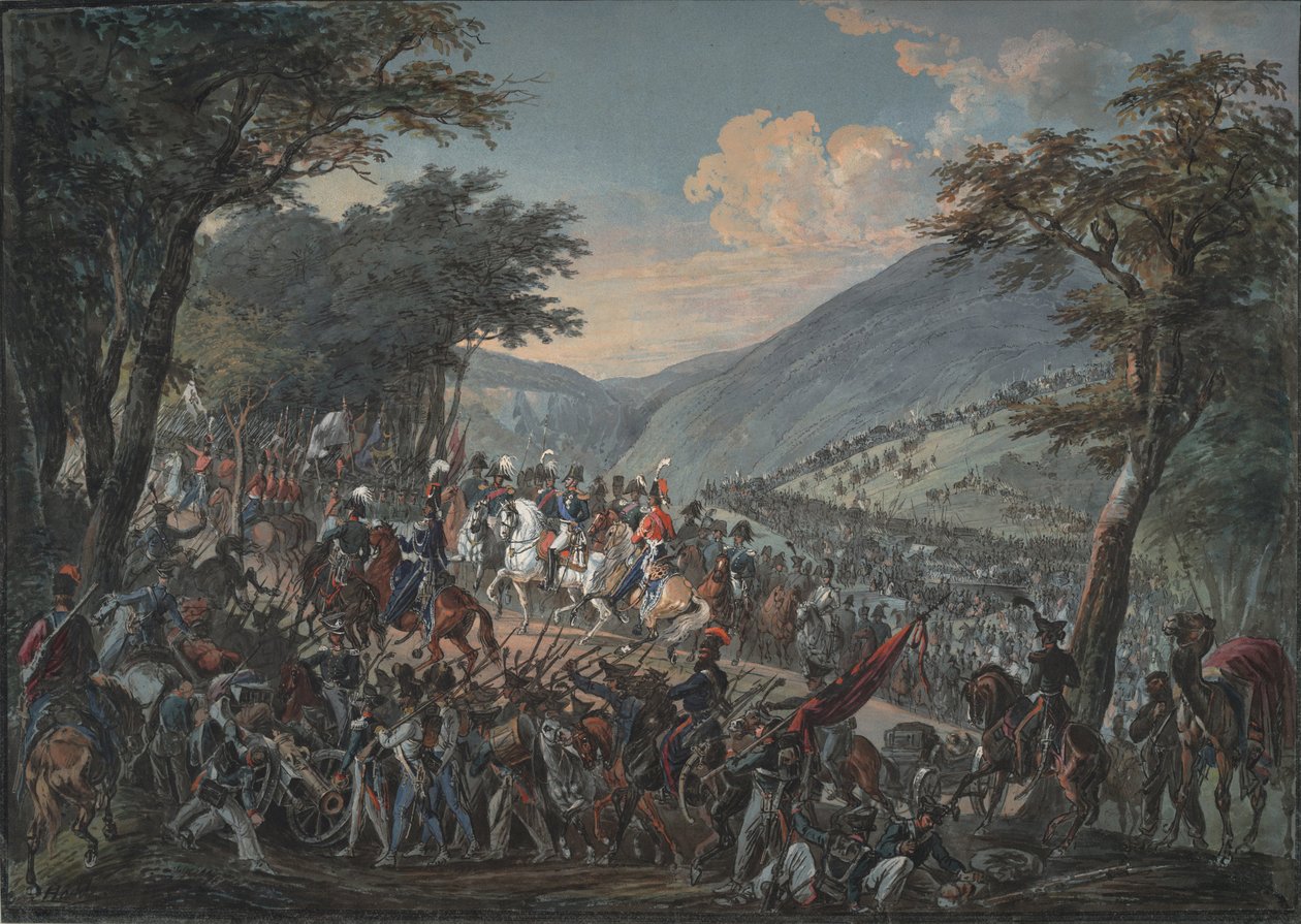 O imperador Alexandre I e sua comitiva passaram pelas montanhas Vosges em julho de 1815, 1825 de Johann Baptist Hoechle