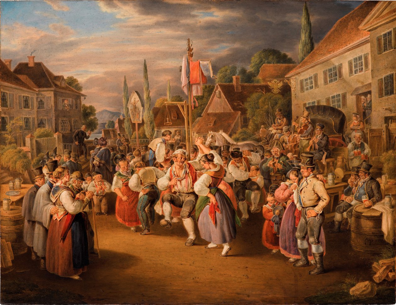 Festa da colheita com dança do galo, 1839. de Johann Baptist Pflug