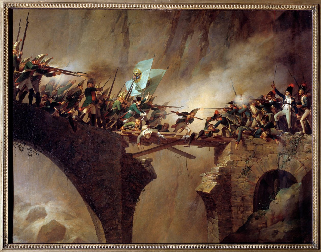 Batalhas da Segunda Coalizão: “” A passagem da Ponte do Diabo para o Passo de São Gotardo na Suíça pelo marechal russo Alexander Souwaroff (Souvaroff ou Souvarov ou Alexander Suvorov) (1729-1800) 26/09/1799 para repelir as armas do Revolução Francesa de Johann Baptist Seele