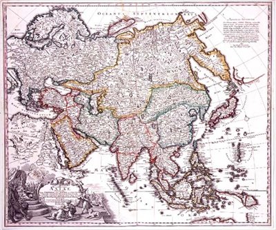 Ásia Menor, Arábia e Japão, c.1725 (gravura a cores) de Johann Baptista Homann
