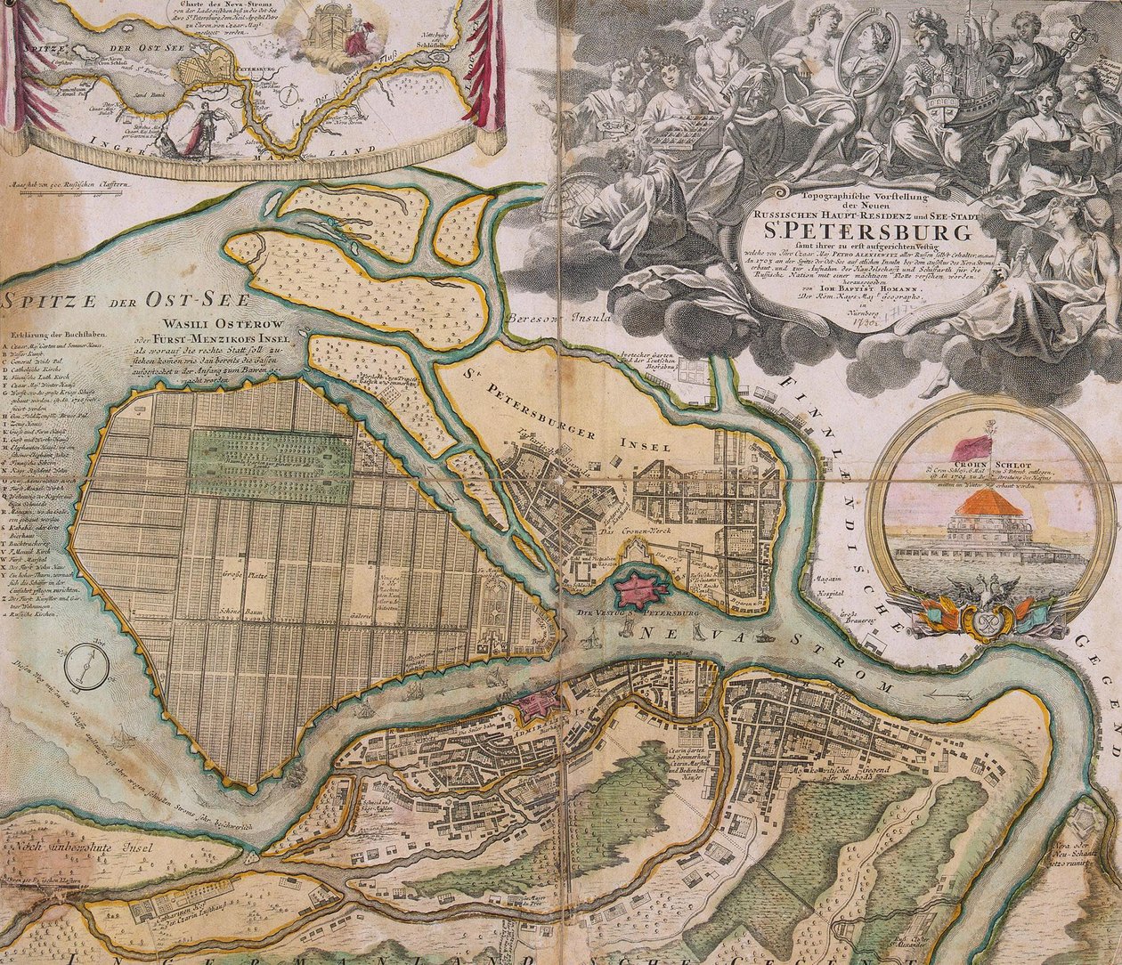 Mapa do plano diretor de São Petersburgo São Petersburgo, ca. 1718-1719 de Johann Baptista Homann