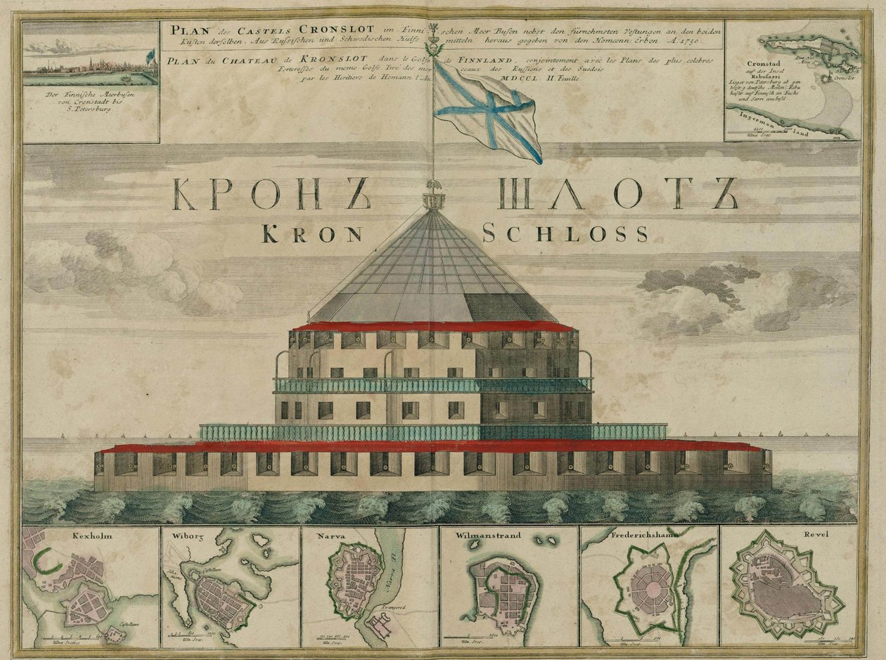 Planta da fortaleza de Kronstadt, 1750 de Johann Baptista Homann