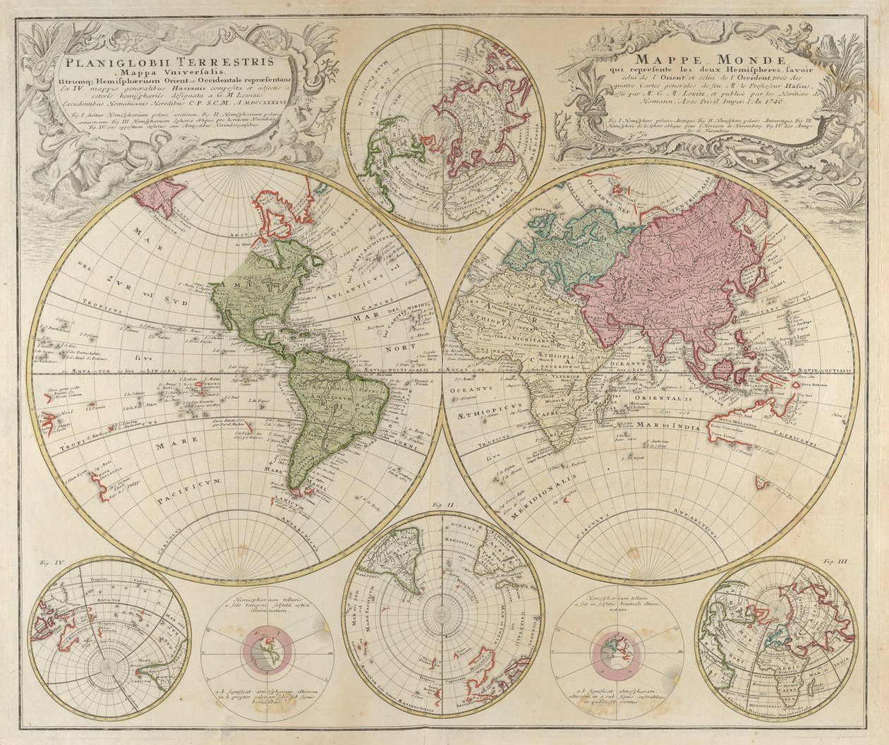 Um mapa da Universal ... Planiglobii terrestris, 1746. de Johann Baptista Homann