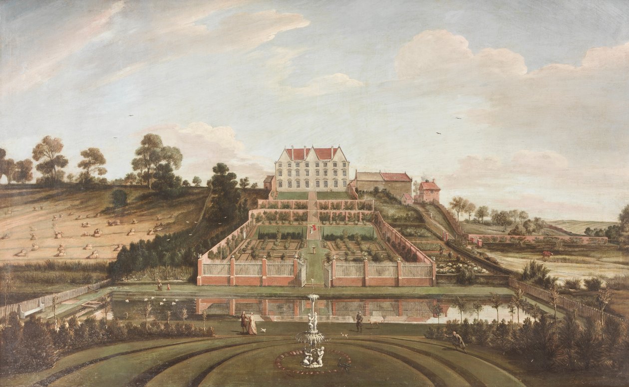 Mansão Holandesa com Jardim, 1730 de Johann Baptiste Bouttats