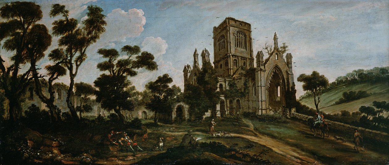 Vista do sul da Abadia de Kirkstall, c.1738 de Johann Baptiste Bouttats
