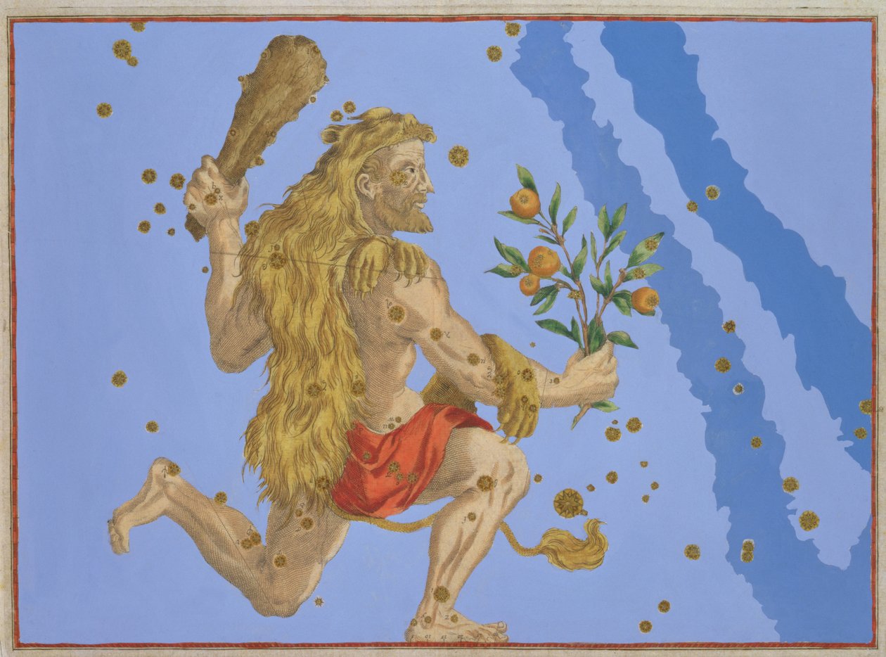 Constelação da Pele de Leão de Hércules, de &39;Uranometria&39; de Johann Bayer, gravada por Alexander Mair (1559-c.1616) 1603 (gravura de cobre colorida à mão) de Johann Bayer