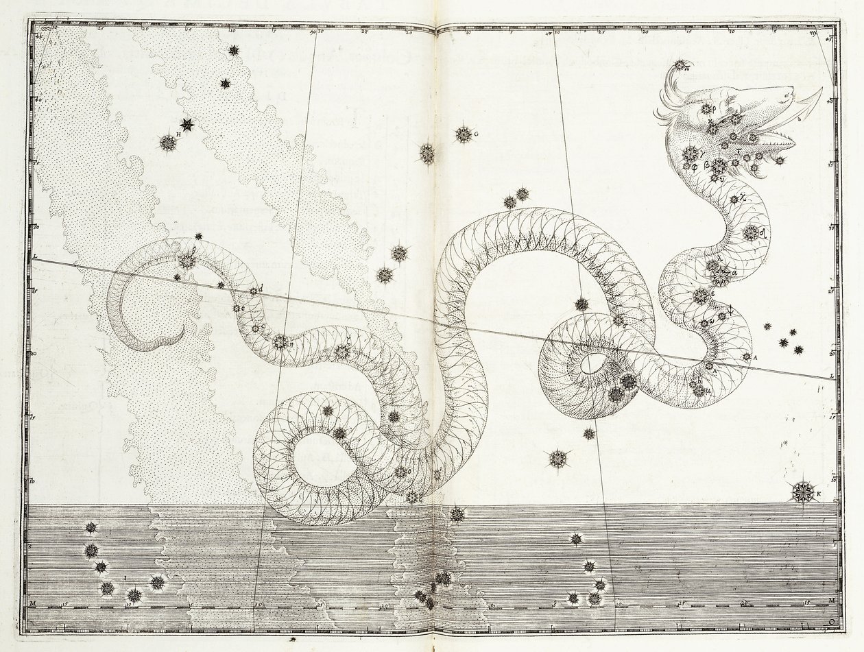 Constelação Serpens Caput e Serpens Cauda c.1603 de Johann Bayer